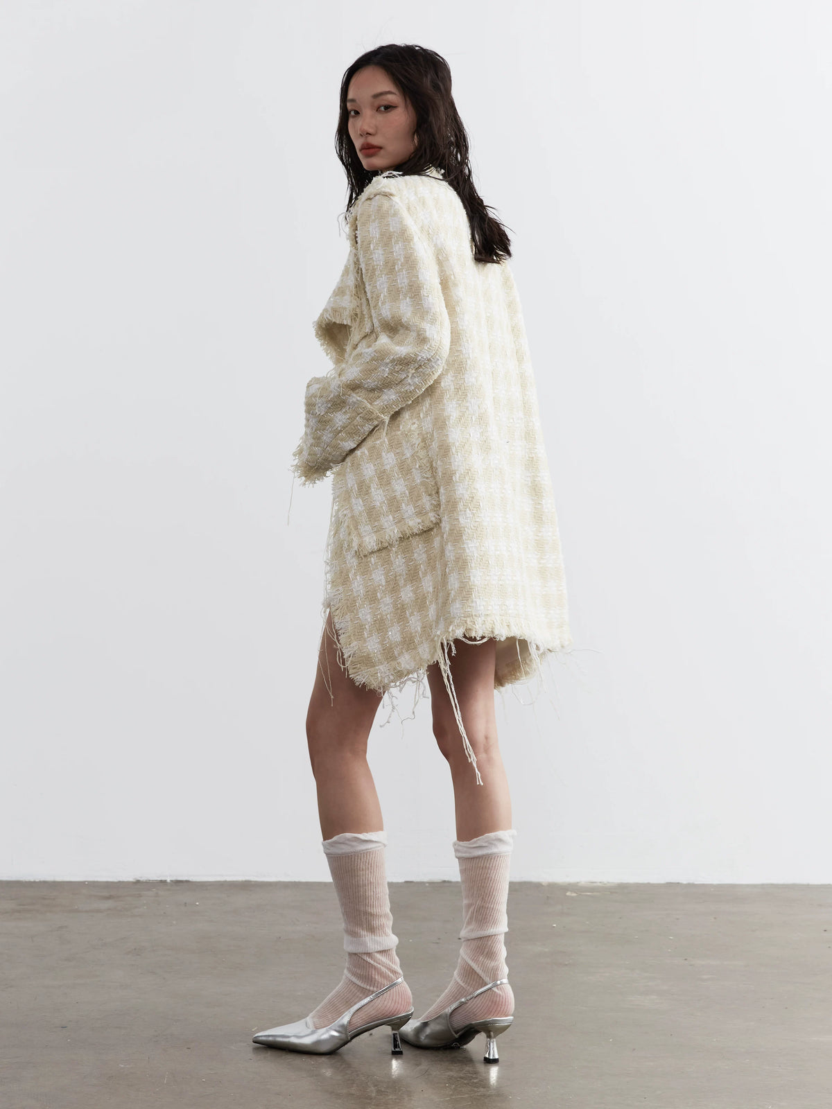 Hairy Edge Plaid Pattern Short Skirt