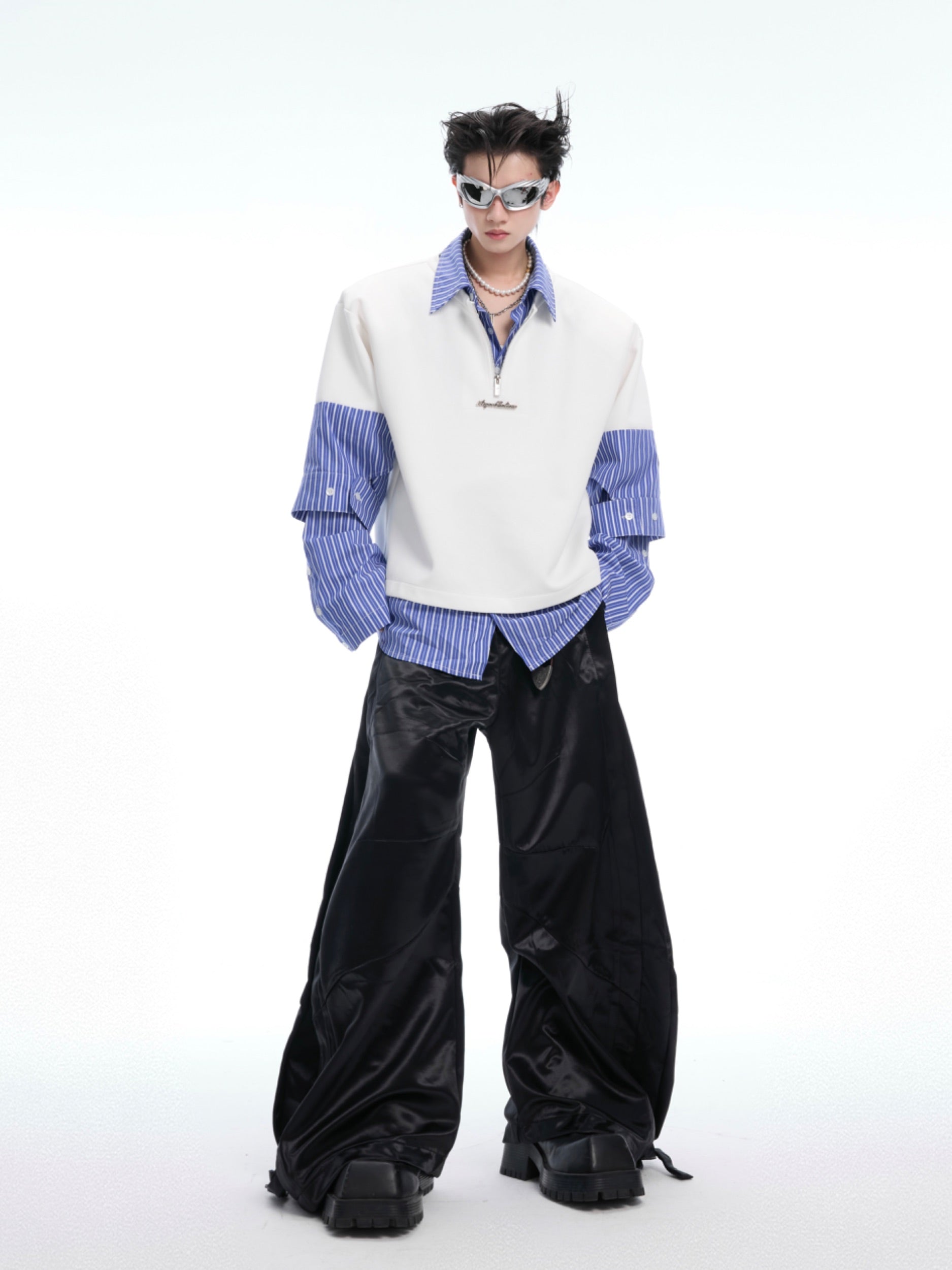 Fake Layered Stripe Long Sleeve Shirt