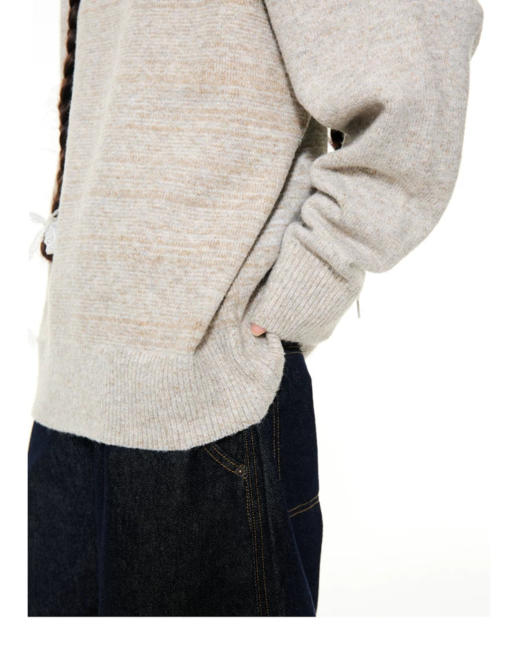 Button-Detail Stand Neck Knit Sweater