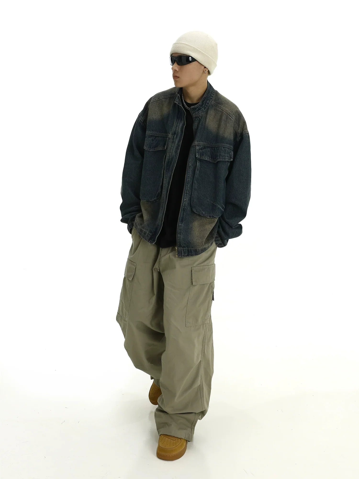 Wash Stand Neck Denim Jacket
