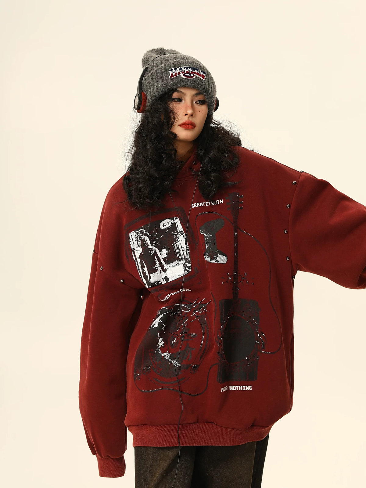 Oversized Burgundy Vintage Hoodie