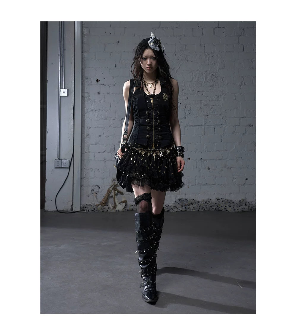 V-Neck Fake Layered Waist-Fit Tank Top