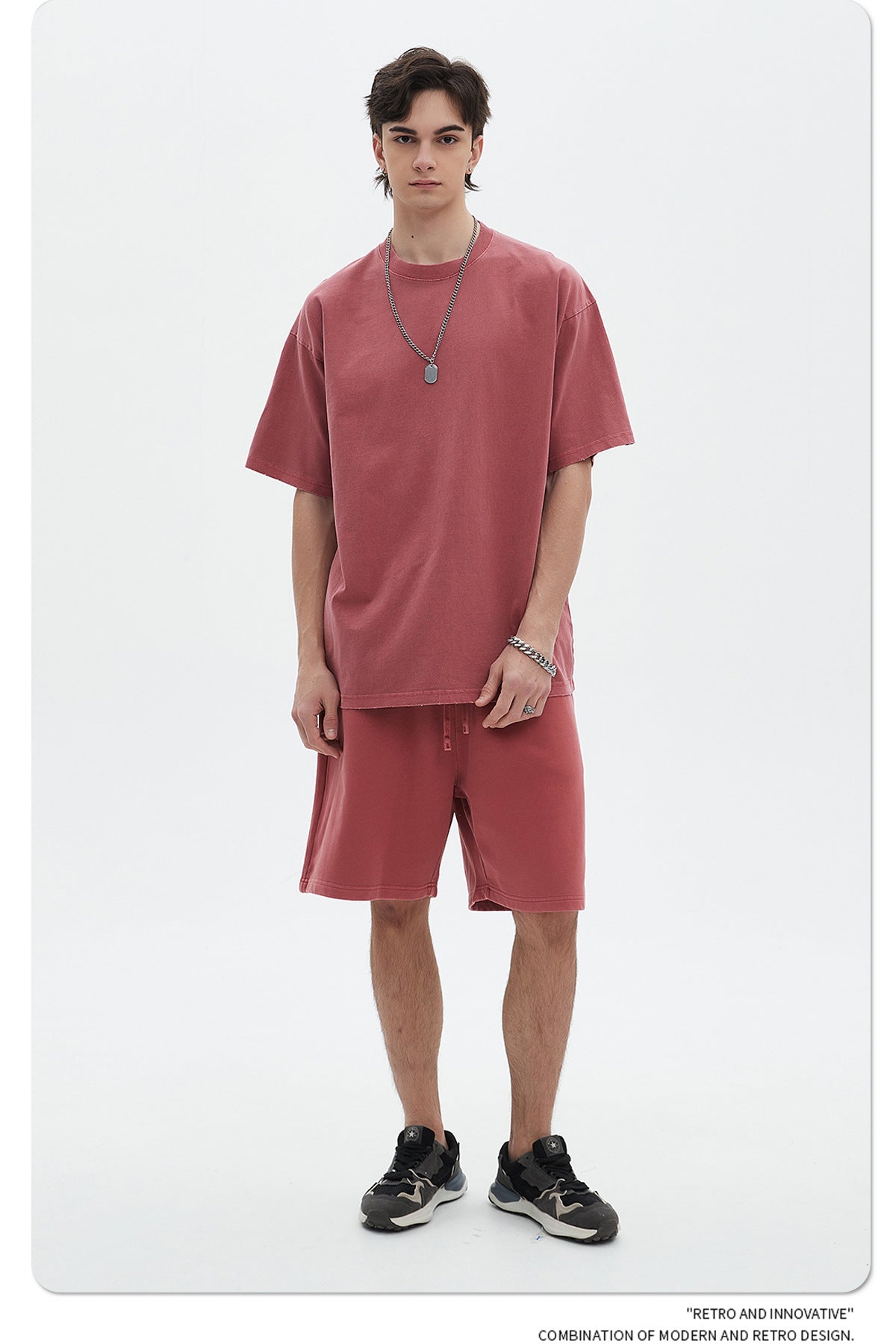 Washed Dyed Oversize Damage Short-sleeve T-shirt & Short Sweatpants Setup