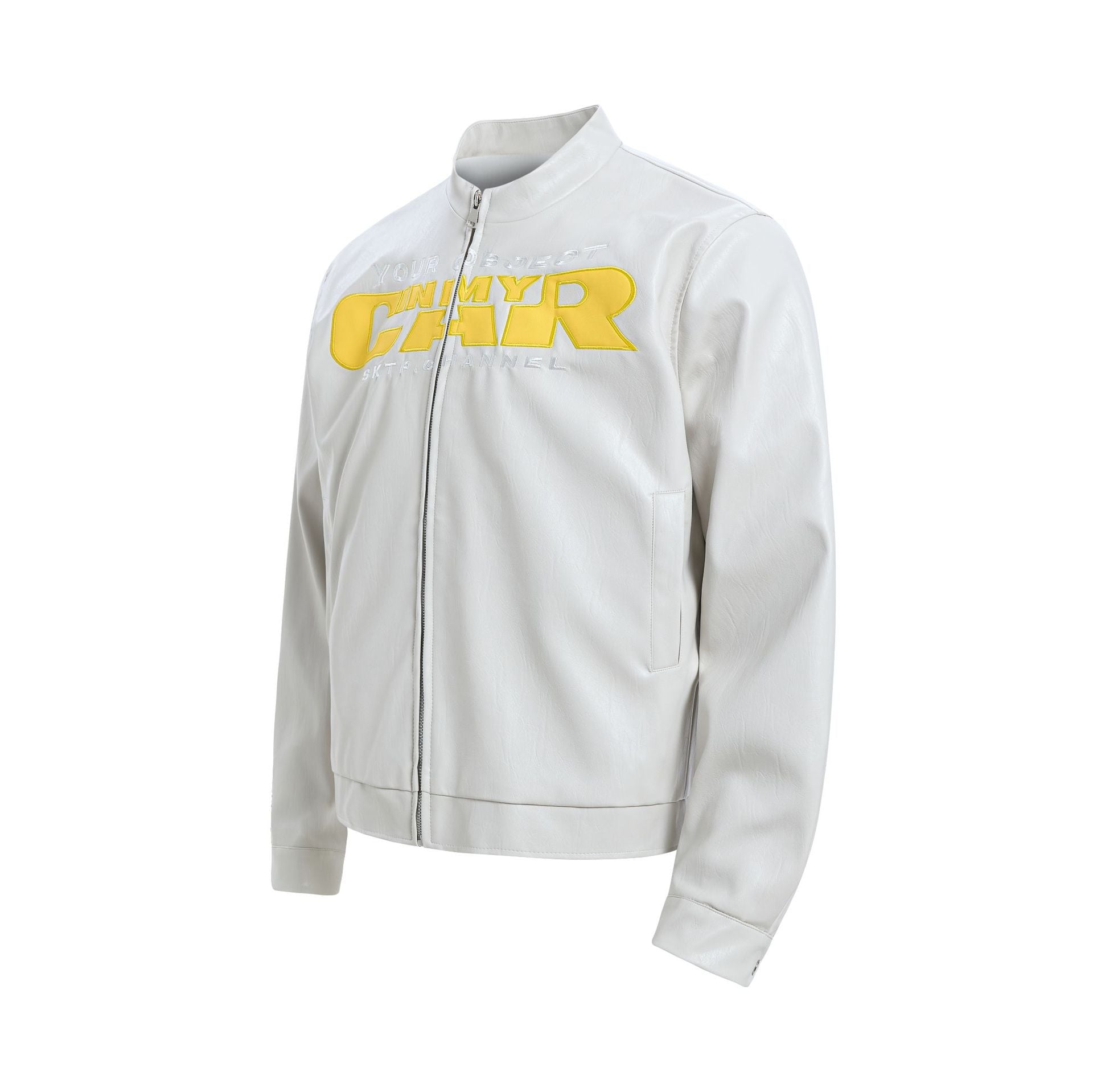 Deconstruction Letter Patch PU Leather Jacket