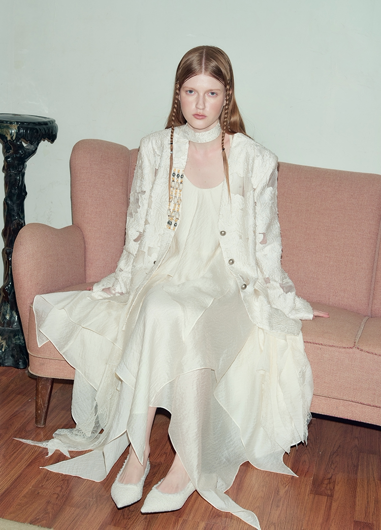 Beaded Collarless Tailored Jacket