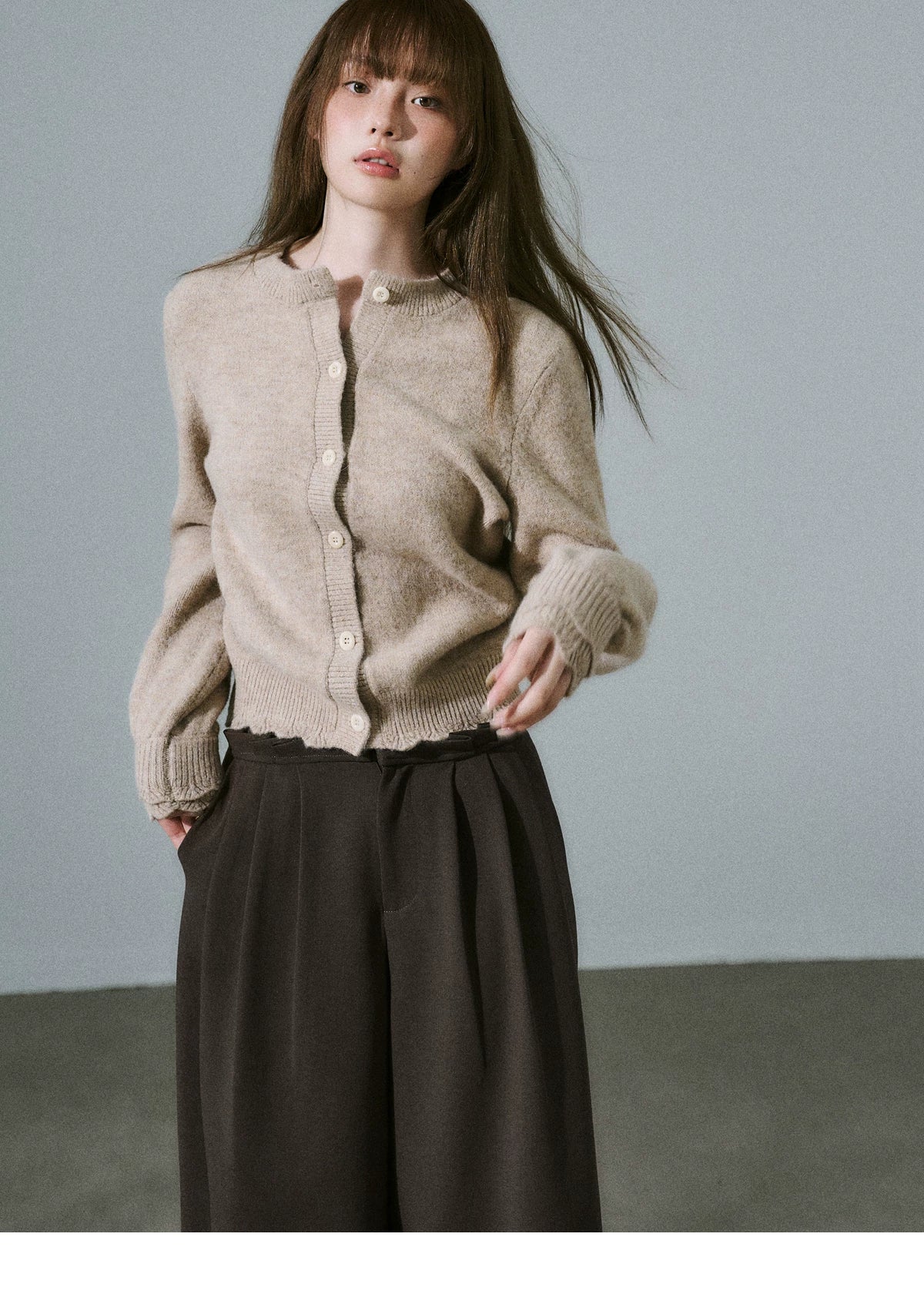 Ruffled Collar And Bow Detail Knit Cardigan