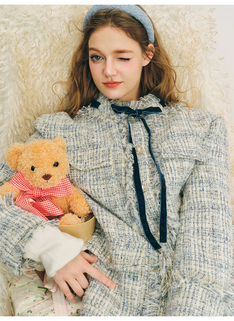 Bow Jacquard Jacket & Tassel Jacquard Short Skirt Setup