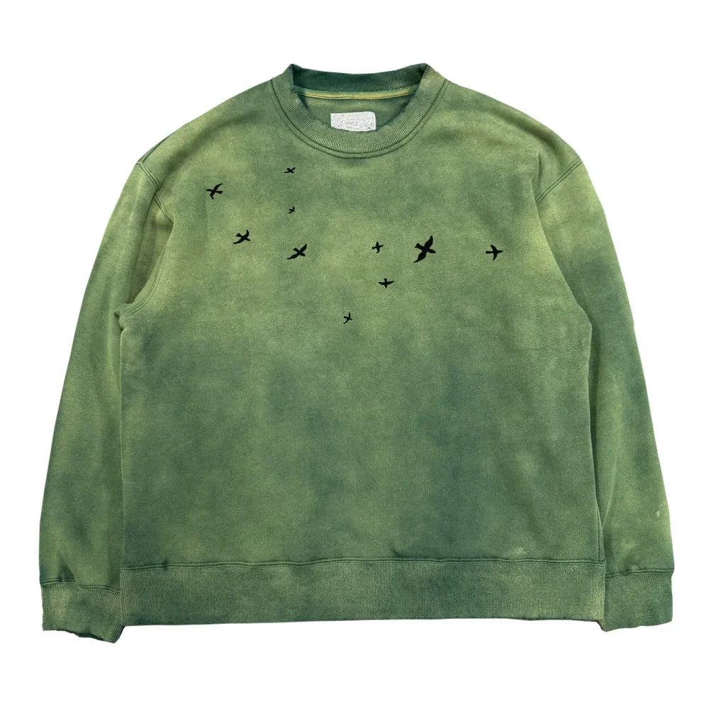 Graffiti Pigeon Print Washed Heavyweight Sweatshirt