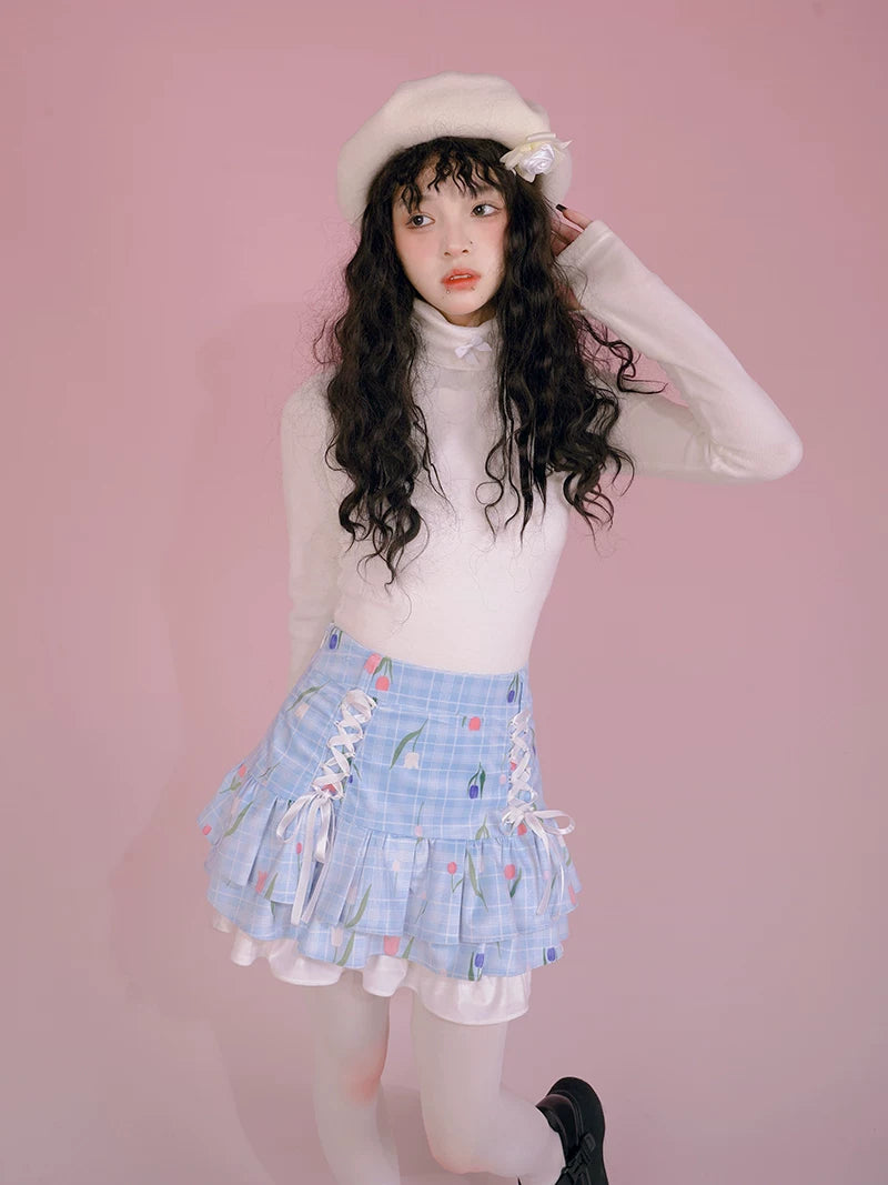 Flower Print Bow Skirt Na8271-K