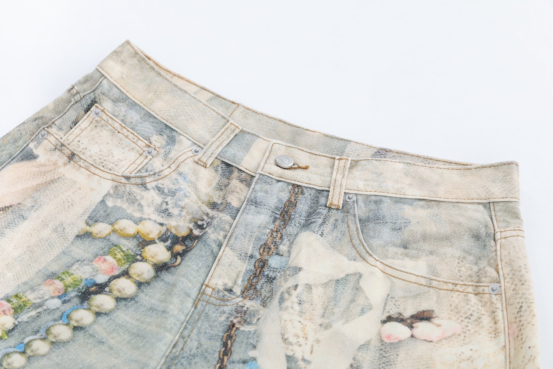 Paint Graphic Print Denim Jort