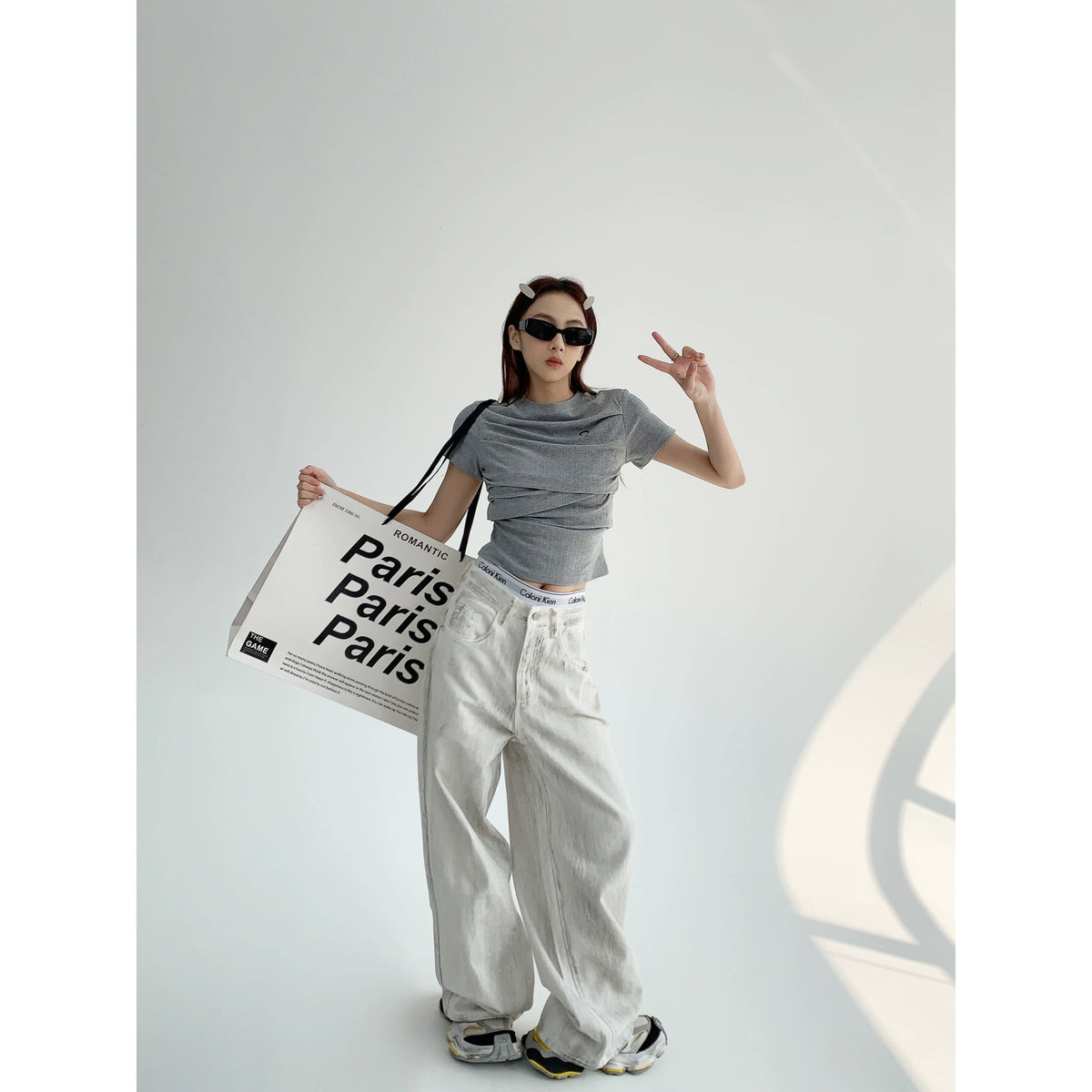 Wide-Leg Straight White Denim Jeans
