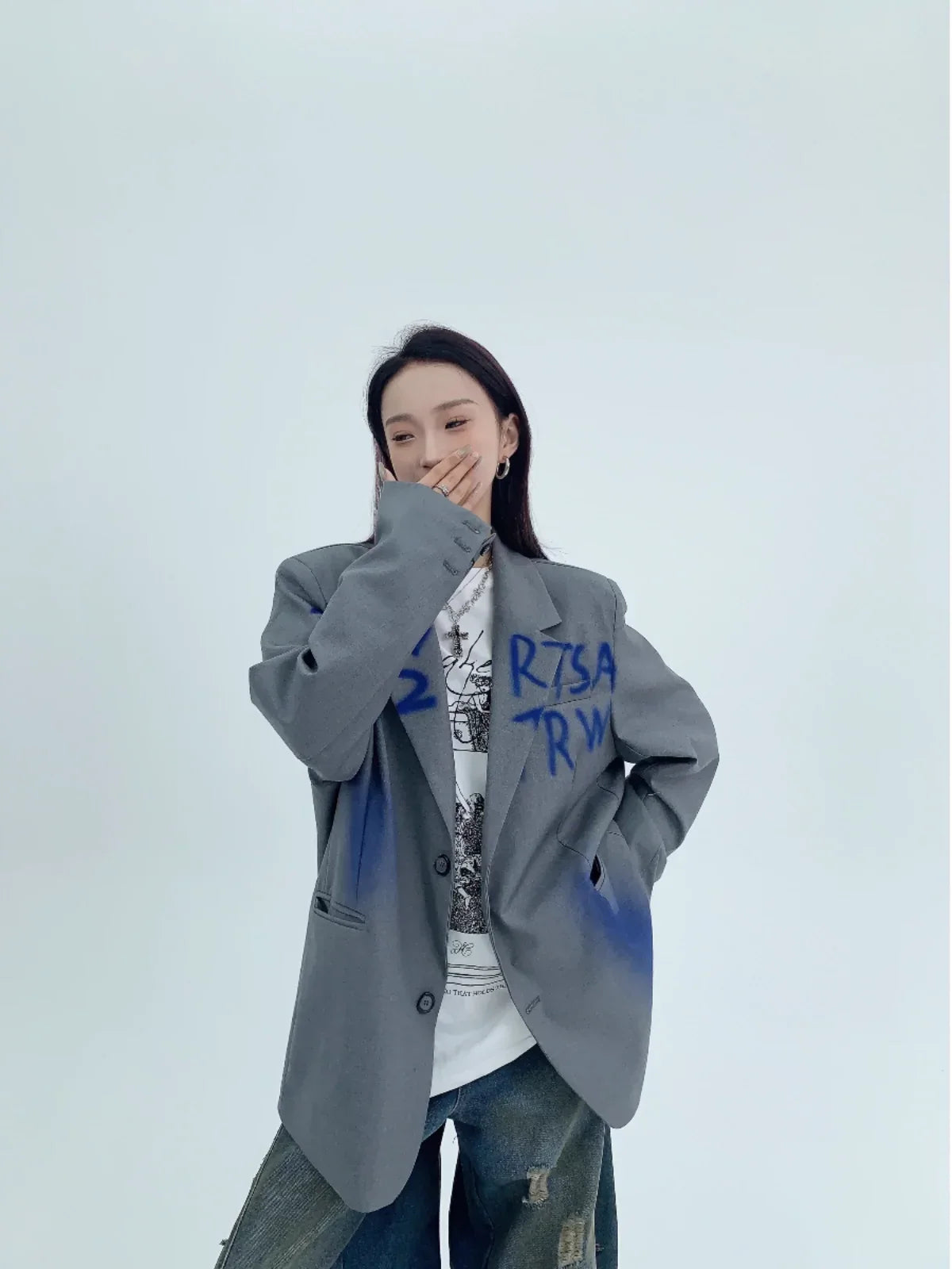 Graffiti Print Oversized Tailored Jacket