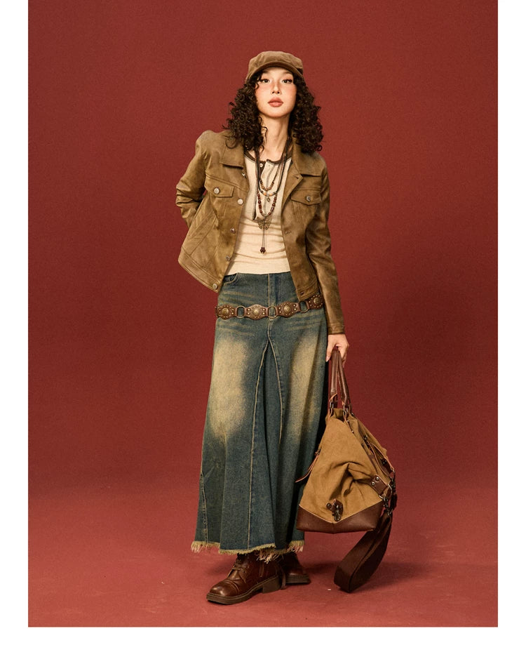 PU Leather Standing-Collar Short Jacket