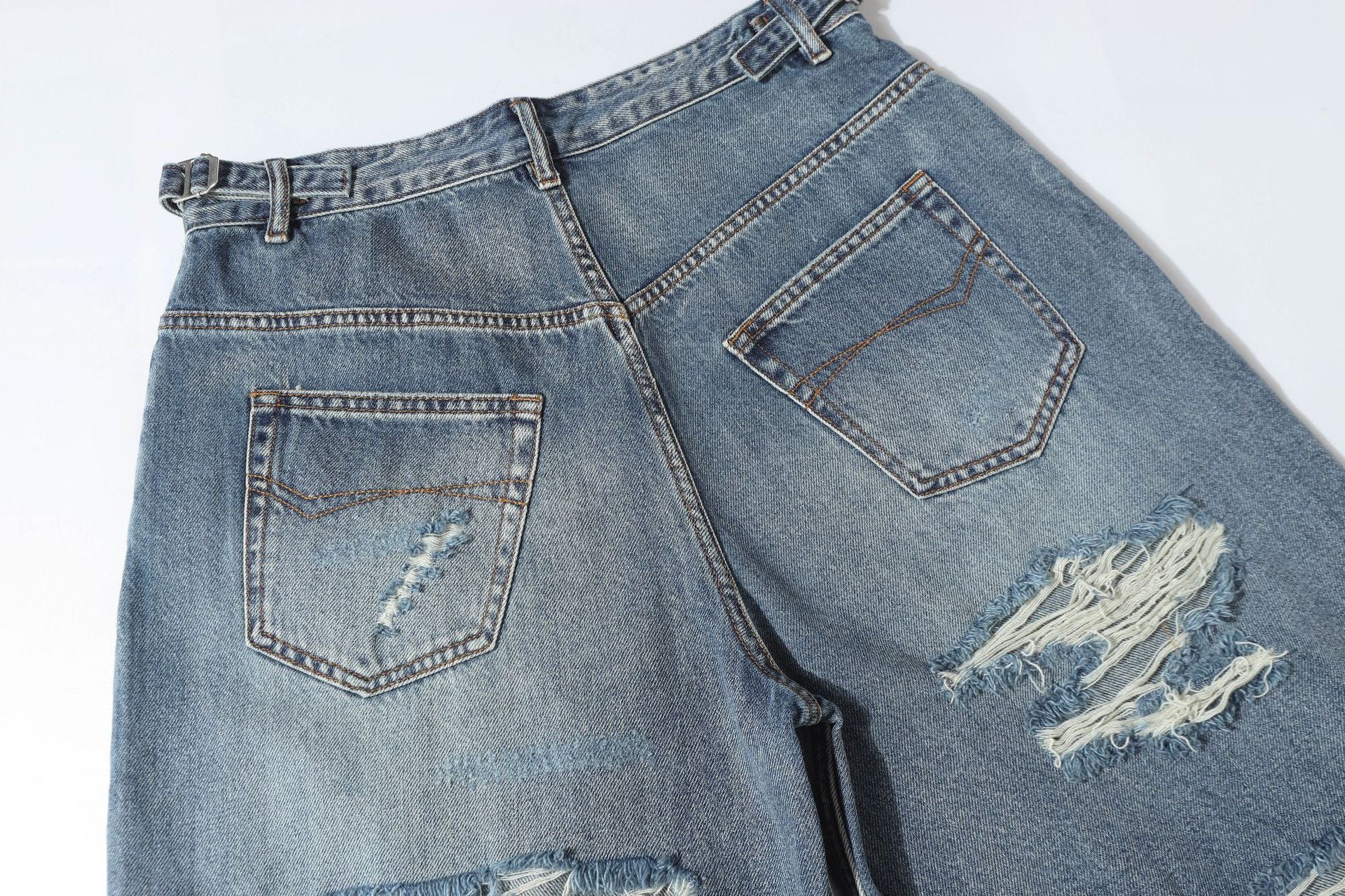Washed Damage Denim Jort