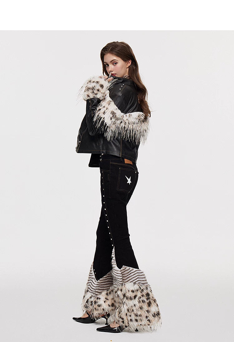 Fake Fur Patchwork Lined Thick PU Leather Jacket