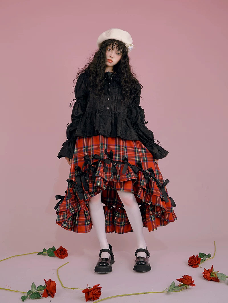 Irregular Bow Elastic Waist Long Skirt
