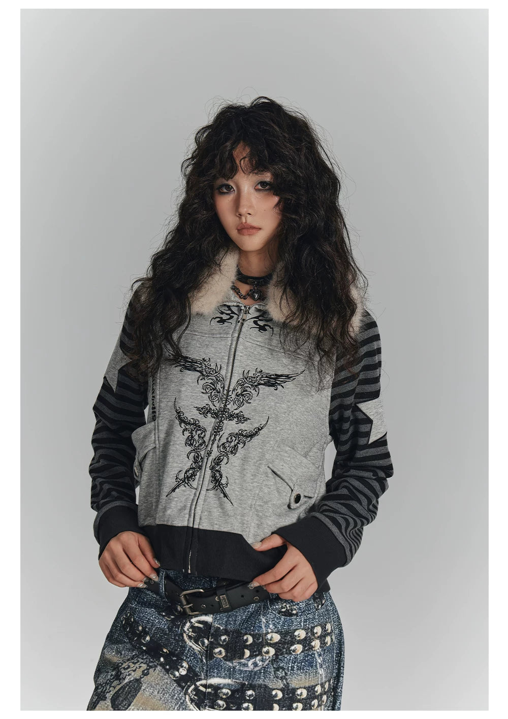 Fur Collar Patchwork Oversize Zipper Hoodie