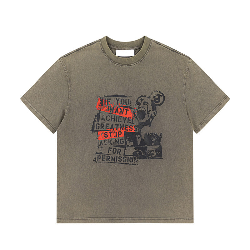 Graphic Letter Print Washed Short Sleeve T-Shirt