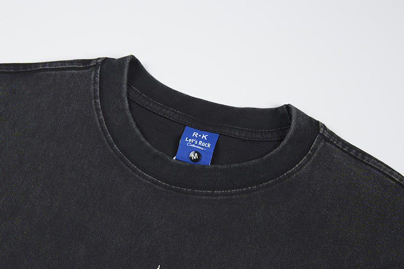 Washed Portrait Letter Print Short Sleeve T-Shirt