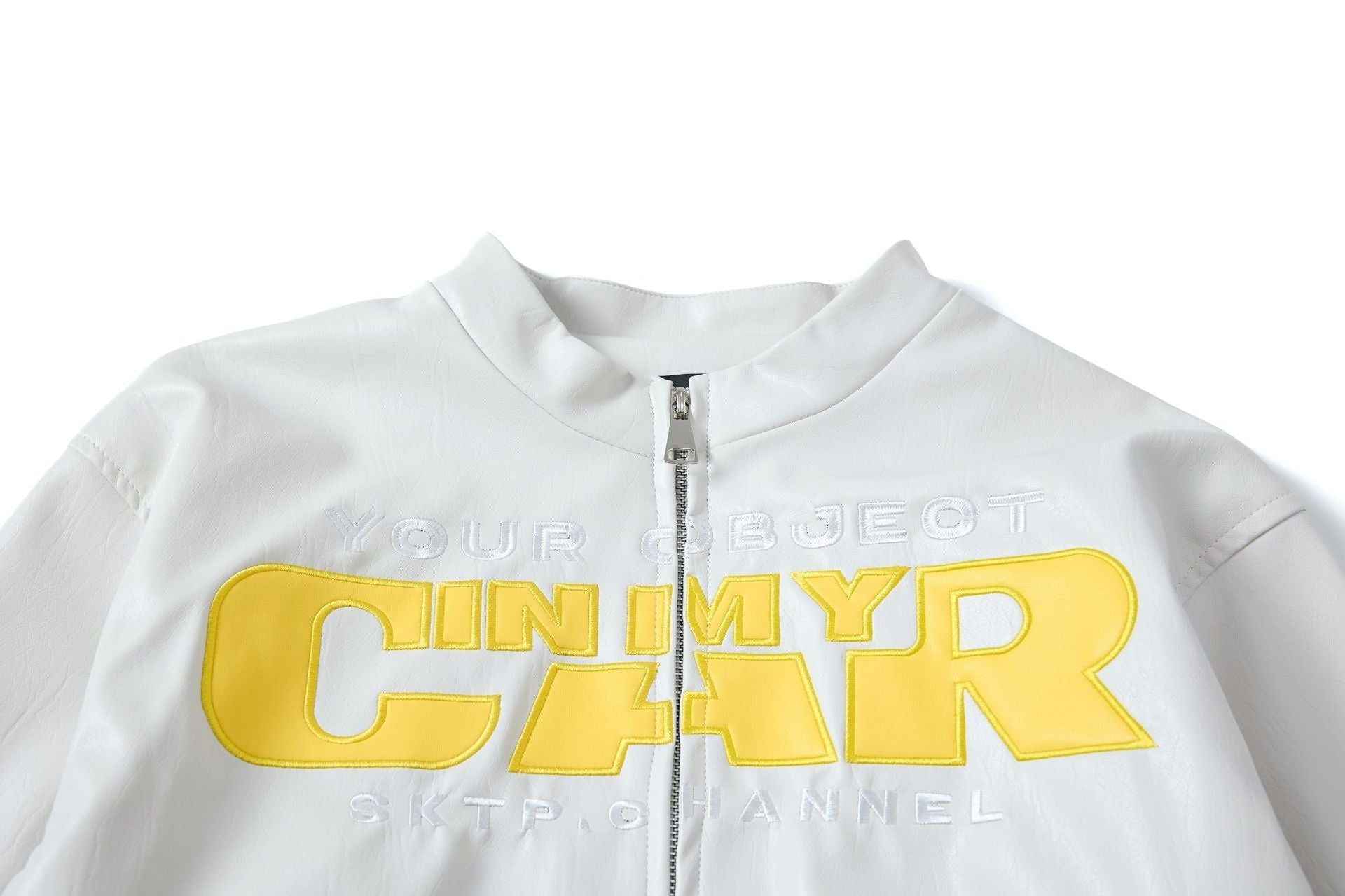 Deconstruction Letter Patch PU Leather Jacket