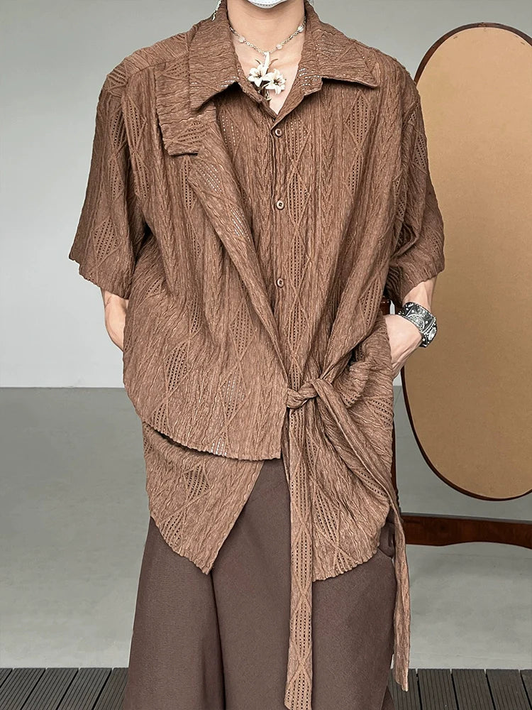 Jacquard Hollow Patchwork Texture Short Sleeve Shirt