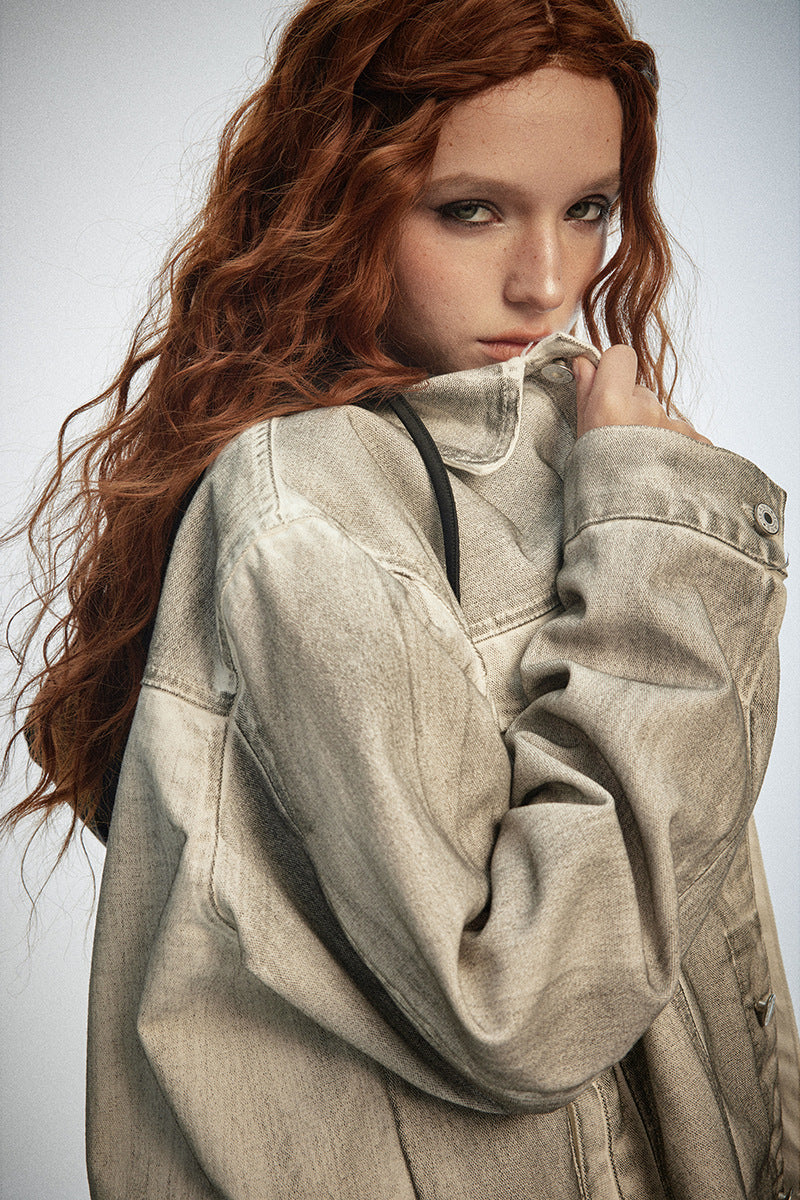 Retro Distressed Denim Work Jacket