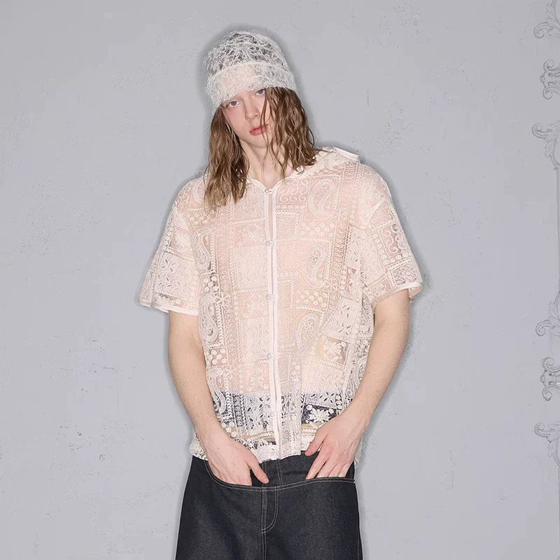 Camisa extragrande de manga corta con capucha de jacquard