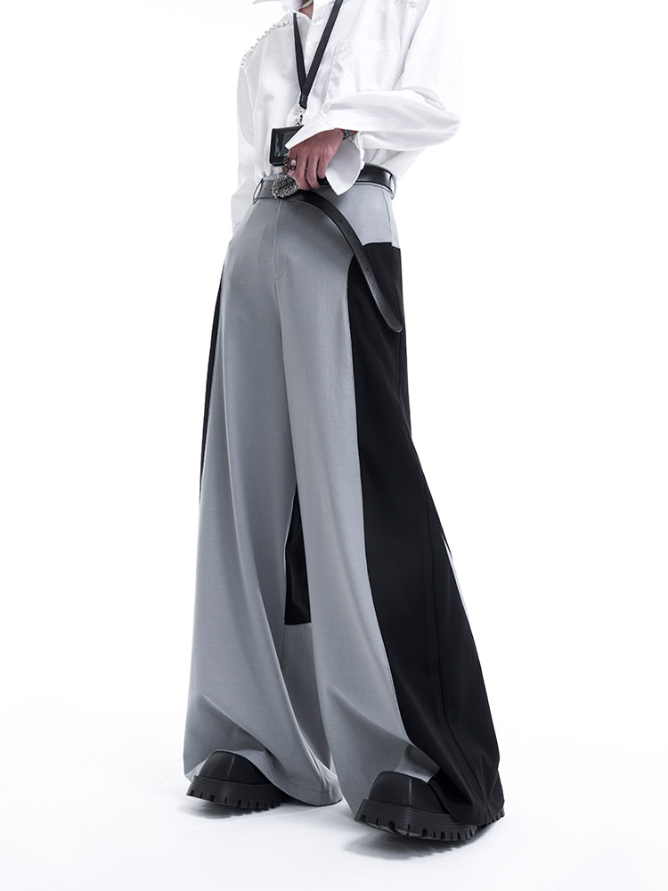 Contrast Color Tailored Jacket & Wide-leg Trousers Setup