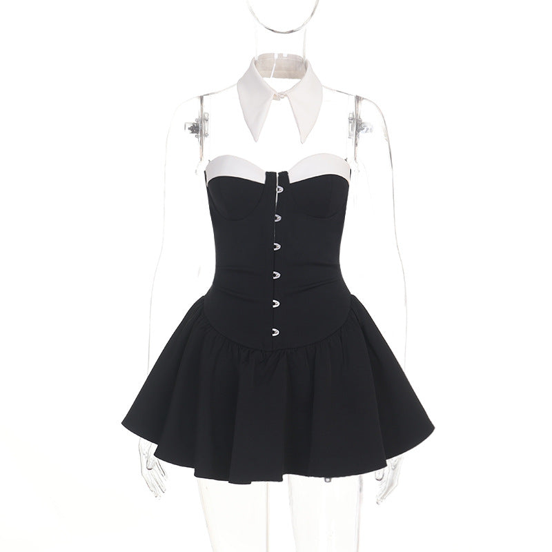 Black & White Halter Corset Mini Dress