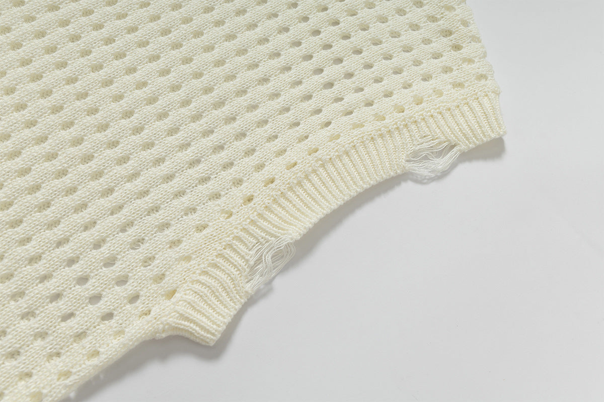 Mesh Damage Design Knit Vest