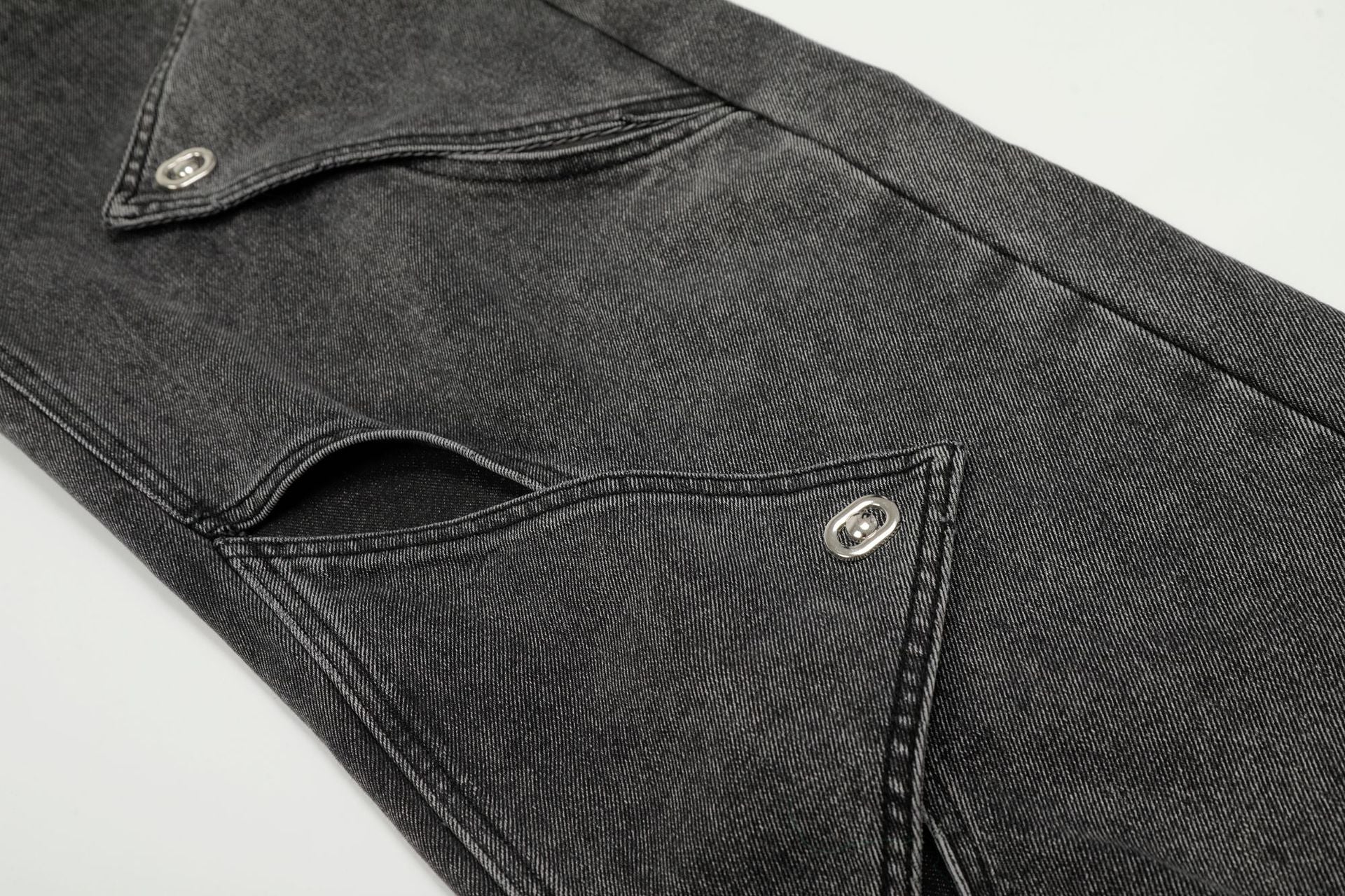 Washed Irregular Panel Wide Leg Denim Jeans