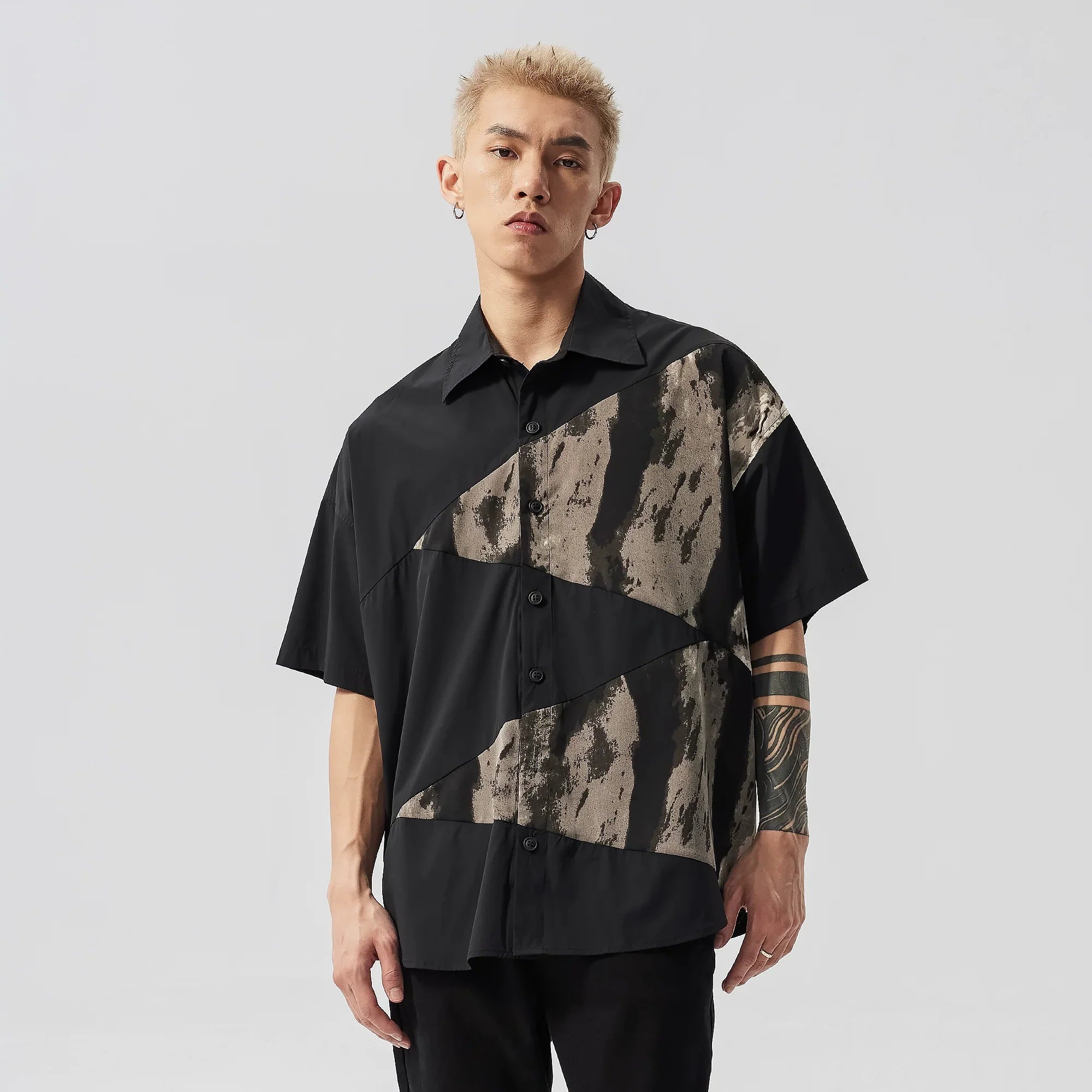 Deconstruction Tie-Dye Patchwork Oversize Short Sleeve Shirt