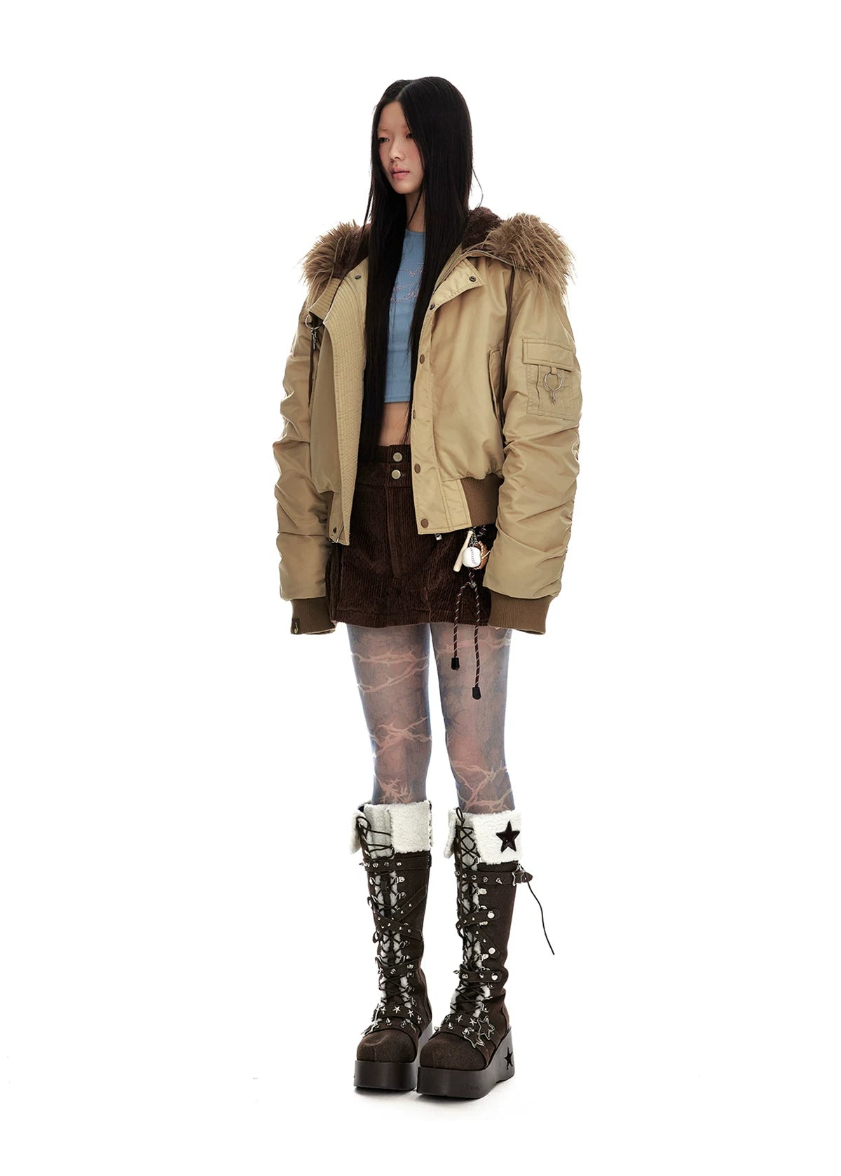 Hooded Fur-Collar White Duck Down Jacket