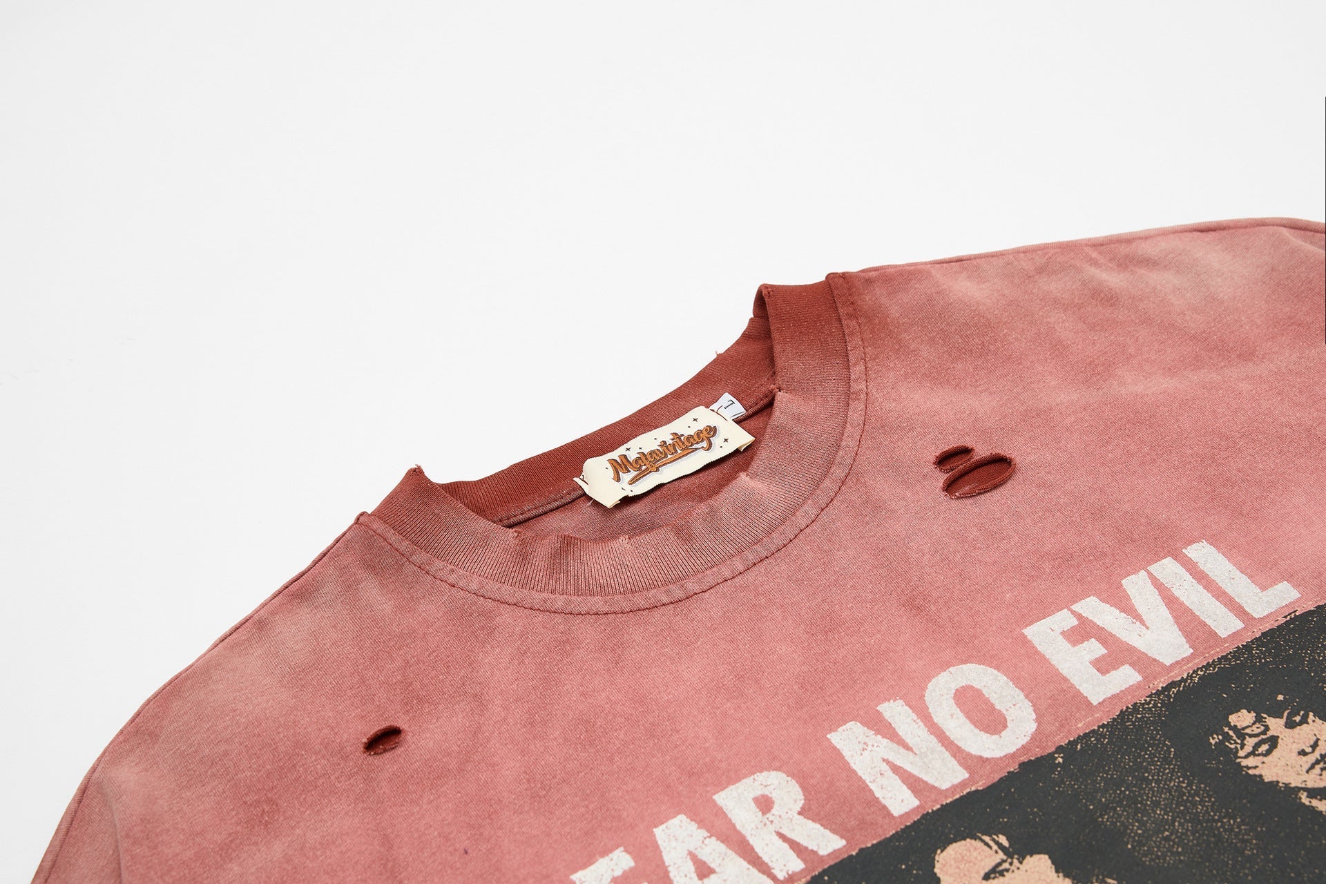 Washed Damage Portrait Print Short Sleeve T-Shirt