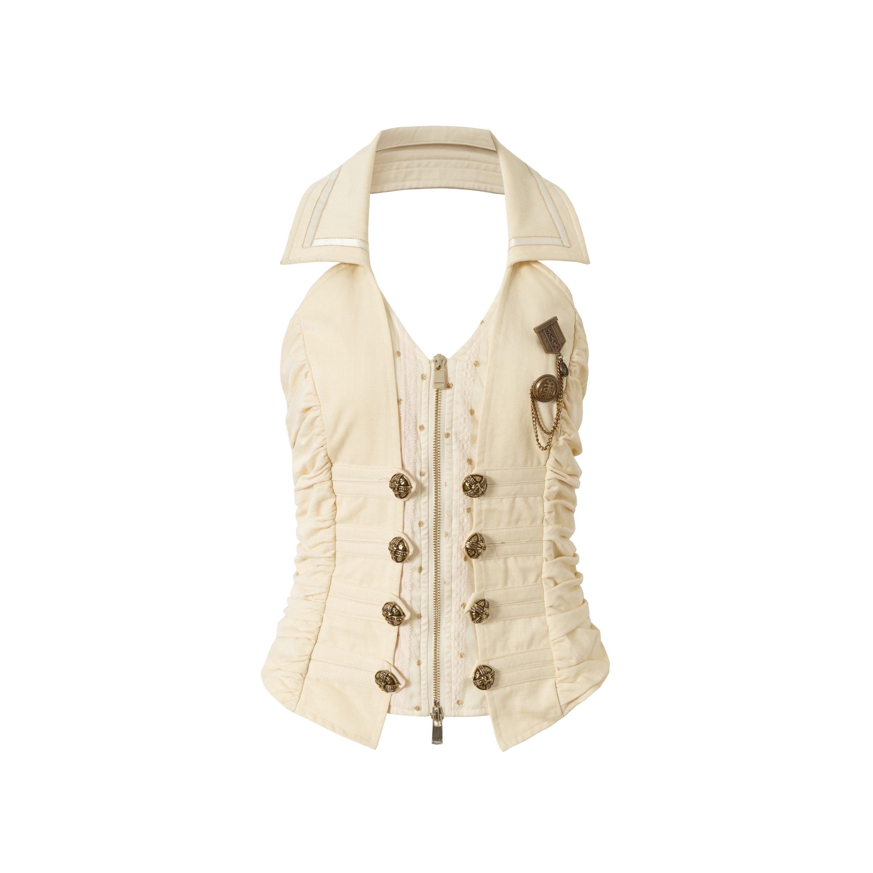 V-Neck Fake Layered Waist-Fit Tank Top
