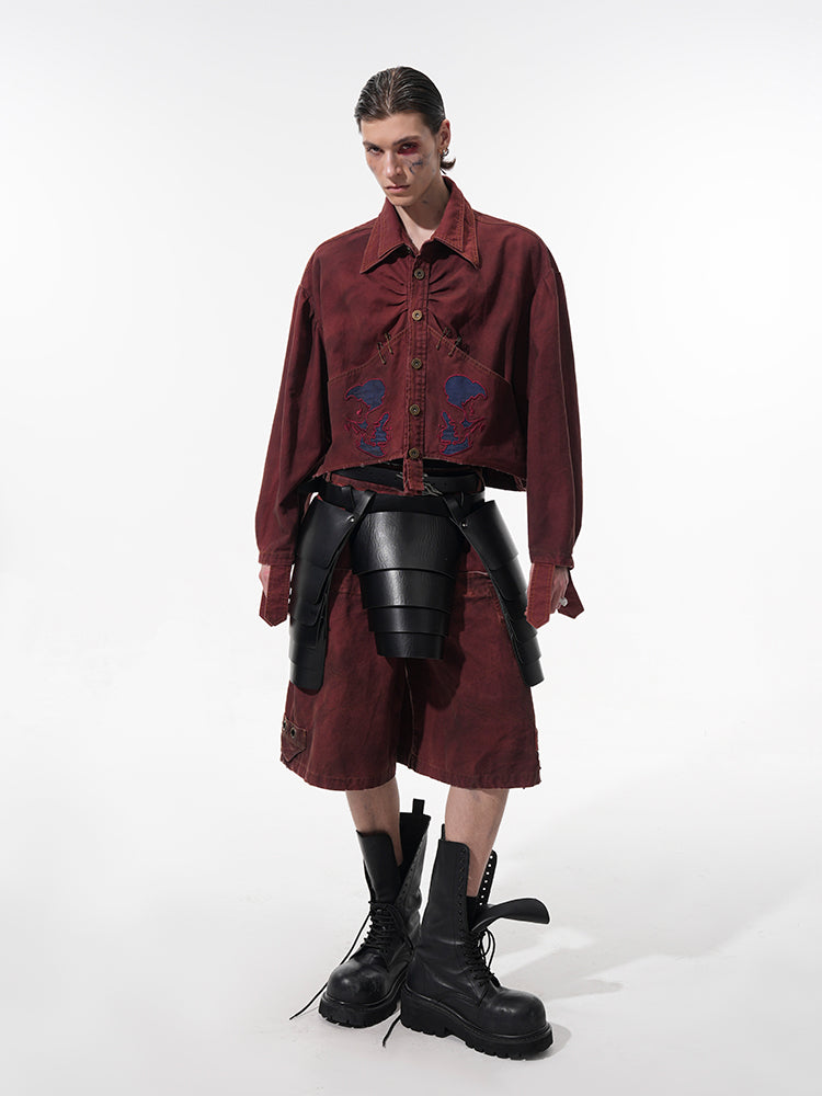 Large Pocket Denim Short Jacket & Wide-leg Short Setup
