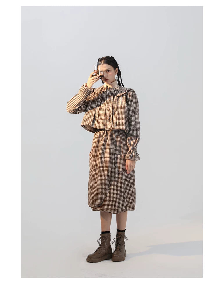 Plaid Wool Candy Sleeve Jacket & Half Skirt Setup