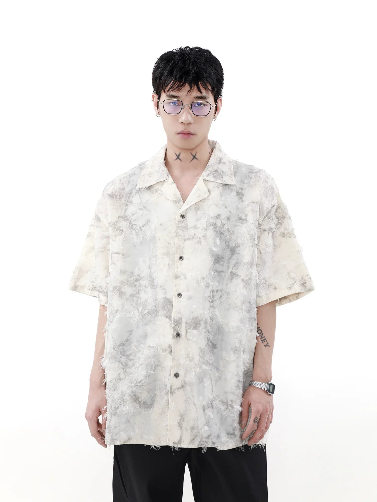 Oversize Fringed Short Sleeve Shirt