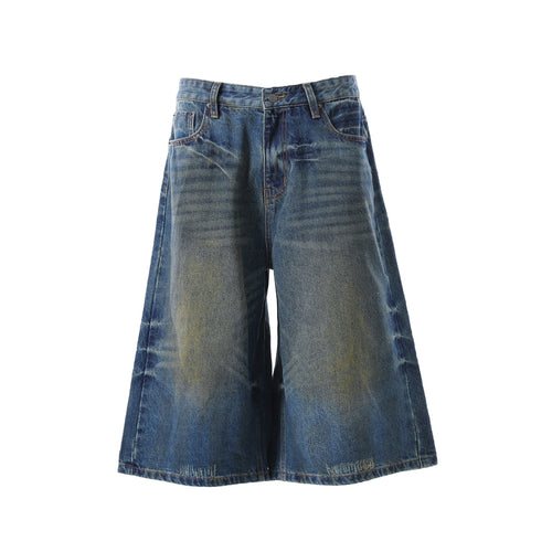 Washed Fade Cropped Denim Jeans - Navy / S