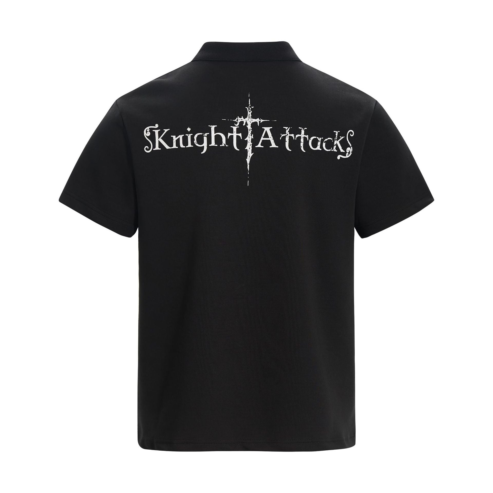 High-Neck Knight Graphic Short Sleeve Polo Shirt