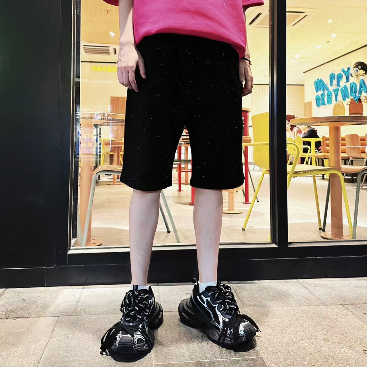 Rhinestone Star Terry Elastic Waist Short Pants