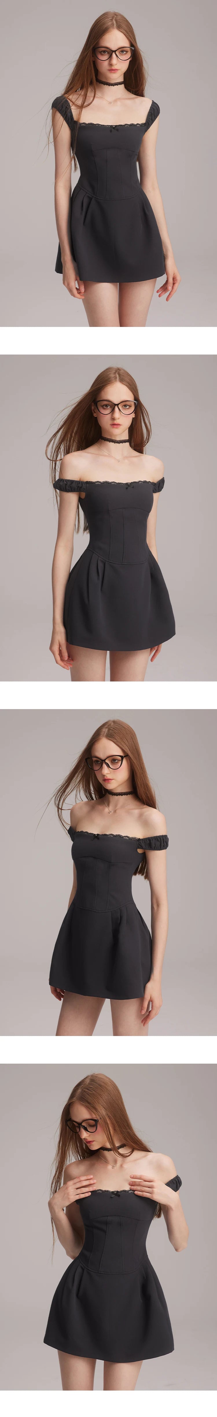 One Shoulder Lace Design Dress & Shorts