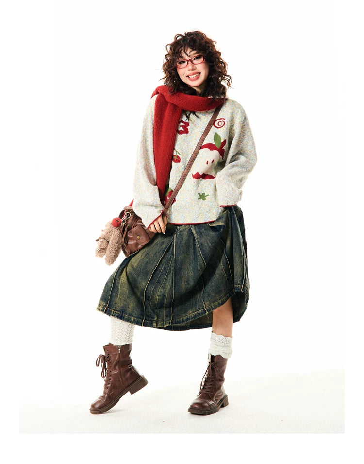 Fruit Pattern Knit Oversize Hoodie