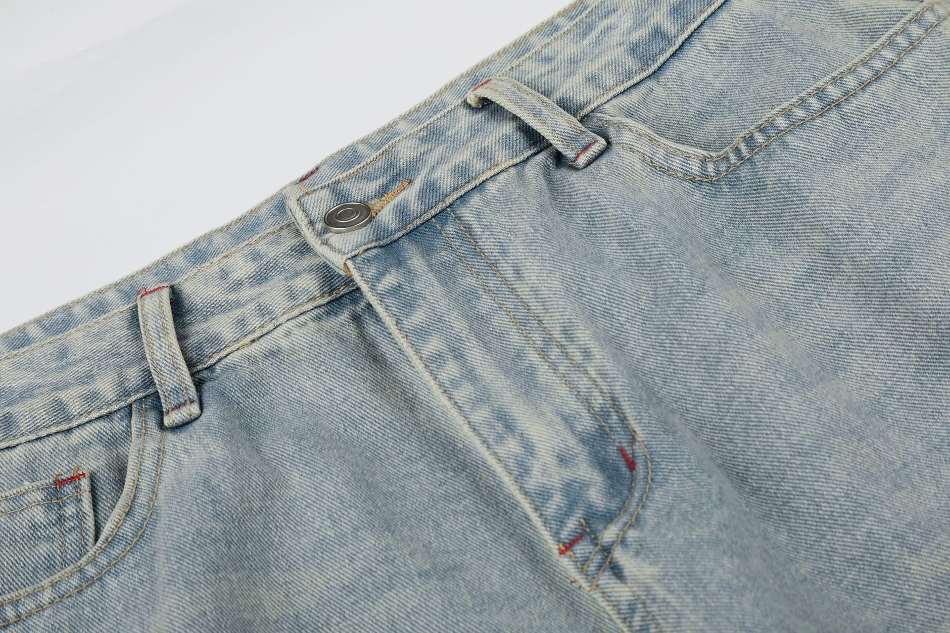 Washed Paint Studs Detail Wide Leg Denim Jeans