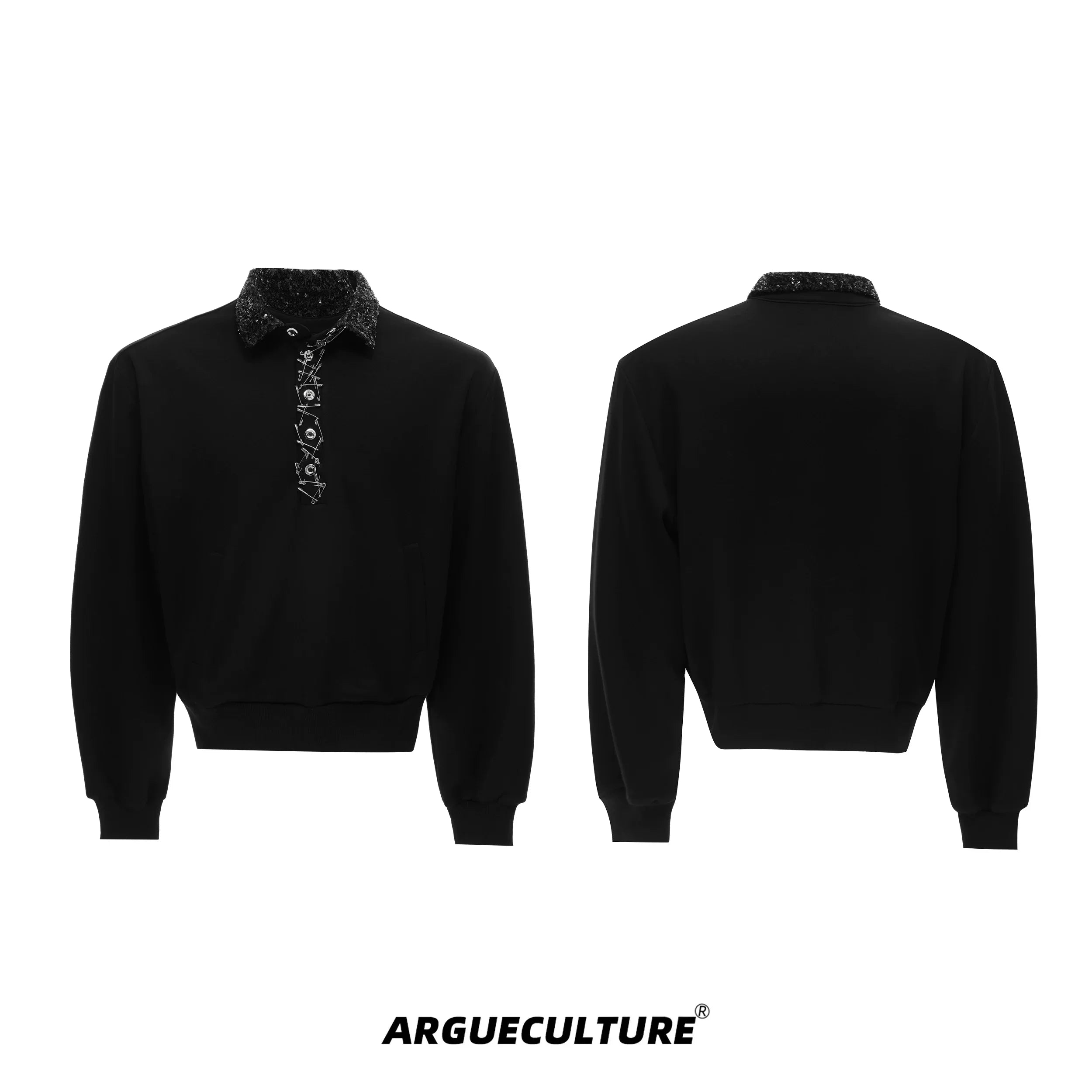 Sequin Pin Long Sleeve Polo Shirt