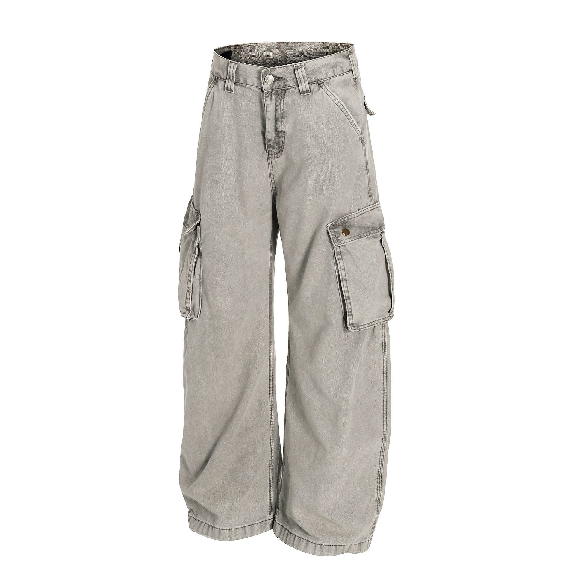 Washed Multi-Pocket Wide Leg Cargo Pants