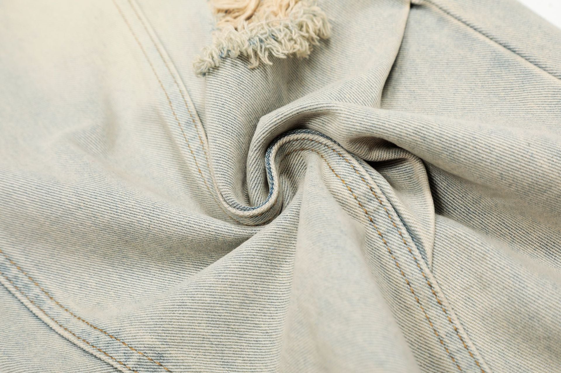 Washed Damage Curved Wide Leg Denim Jeans