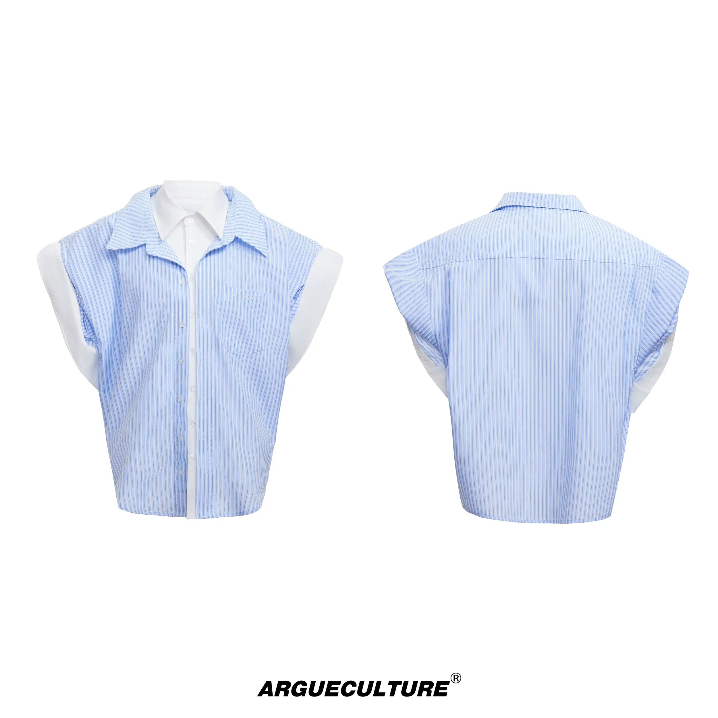 Stripe Fake Layered Short Sleeve Shirt