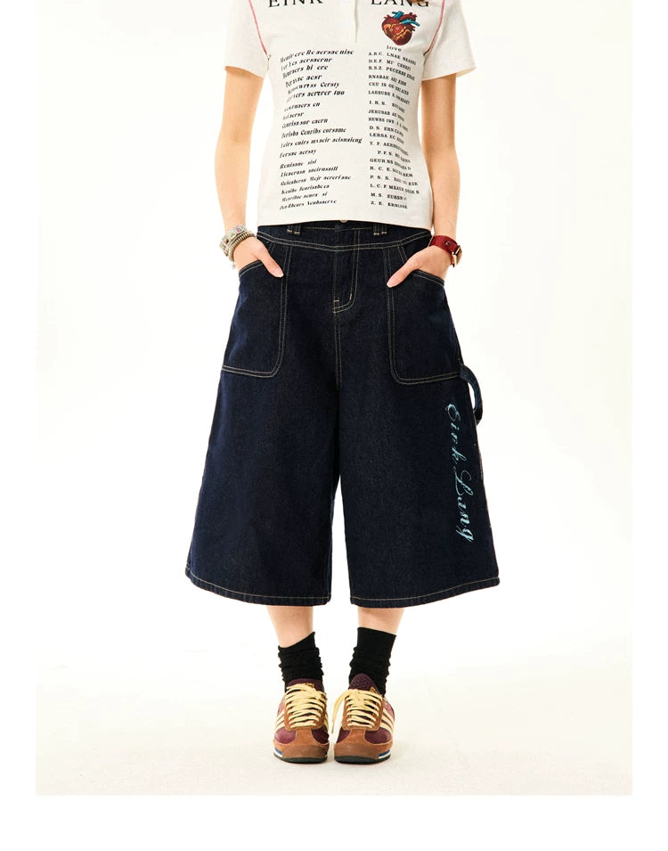 Wide-Leg Denim Shorts