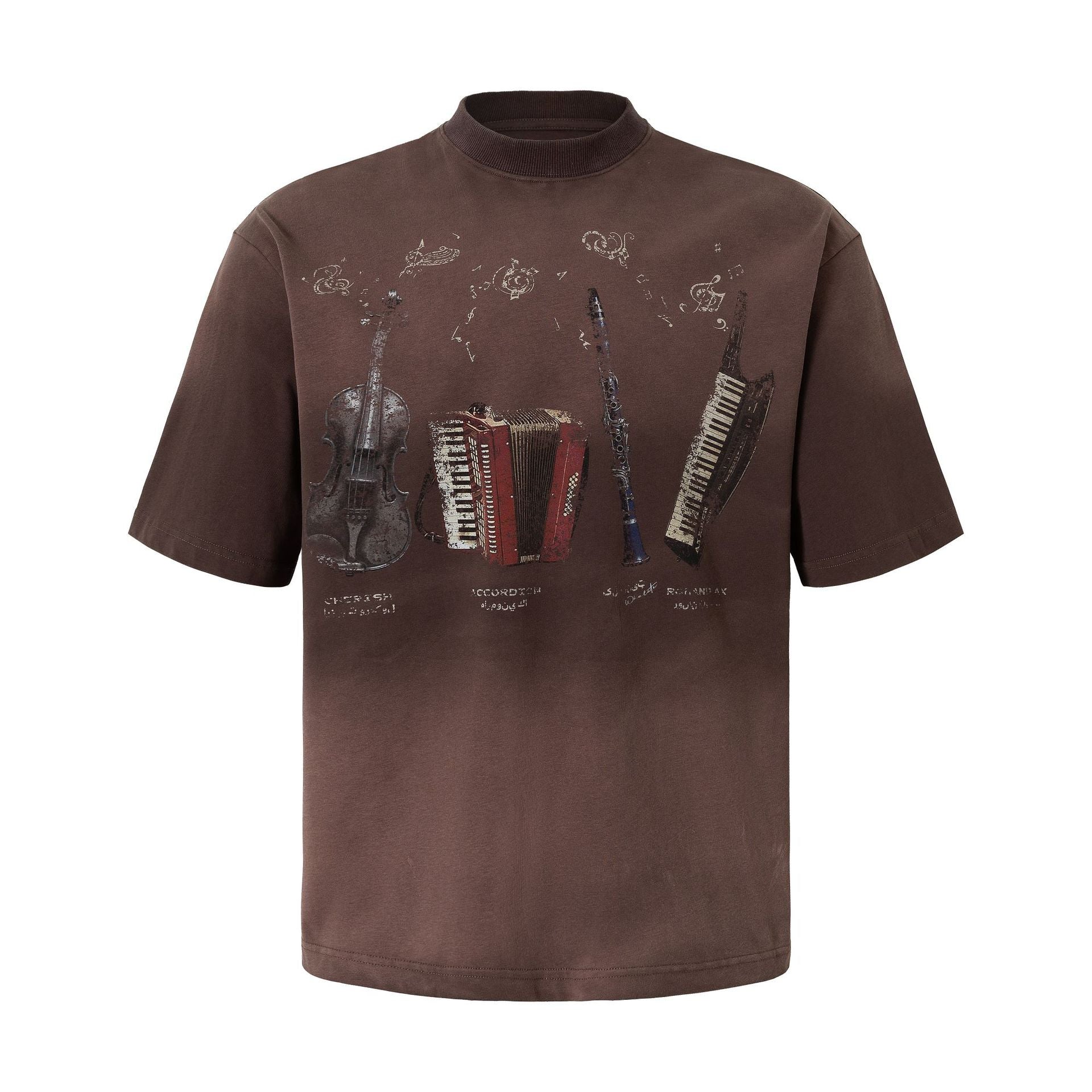 Instrument Print Washed Short Sleeve T-Shirt